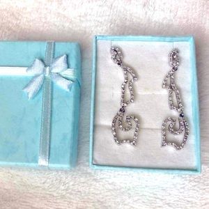 NEW Geometric Drop Silver and Cubic Zirconia Pierced Earrings in Gift Box
